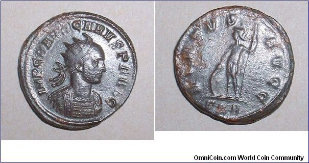 CARUS - Antoninianus. Rome mint, 282-3 AD. IMP C M AVR CARVS P F AVG, Radiate cuirassed bust right / VIRTVS AVGG, Virtus standing left, leaning on shield & holding spear, AKA in ex. Mm 21,2 grs 3,9