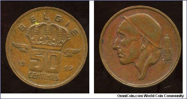 1957
50 Centimes
Crown & value
Miners bust with lamp

I realy like the face it seems so world weary