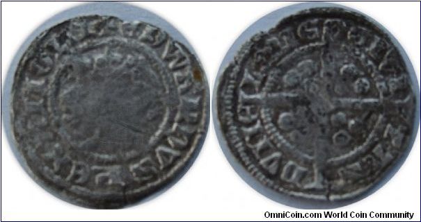 Edward III Penny
Pre-treaty Durham. Bishop Hatfield Crosier on reverse
EDWARDVS REX ANGLI
CIVITAS DVNELMIE