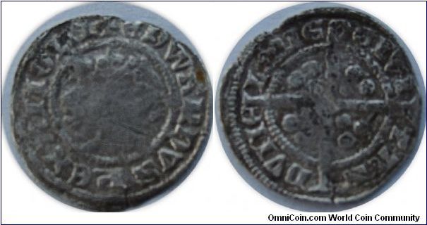 Edward III Penny
Pre-treaty Durham. Bishop Hatfield Crosier on reverse
EDWARDVS REX ANGLI
CIVITAS DVNELMIE