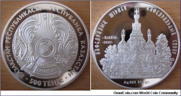 500 Tenge - Almaty cathedral - 31.1 g Ag 925 - mintage 4,000