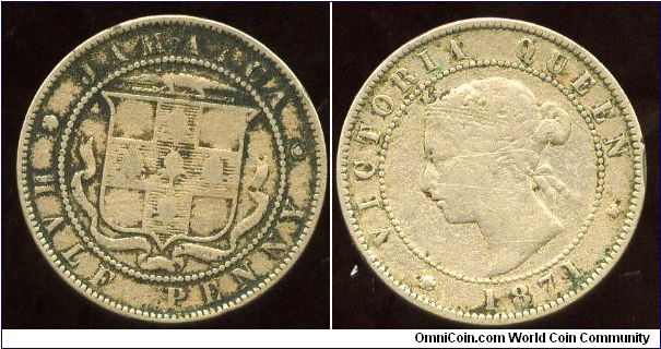1871
1/2d Halfpenny
Coat of Arms
Queen Victoria
Minted at the Royal mint London