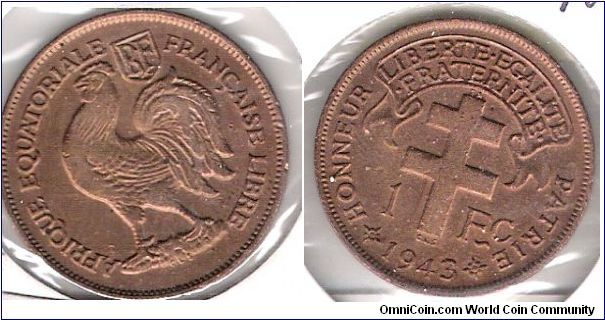 French Equitorial Africa.  One Franc.