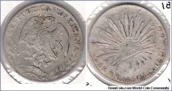 Republic of Mexico 8 Reales, Chopmarked.