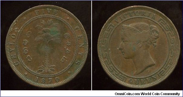 Ceylon
1870
5 Cent
Palm Tree
Queen Victoria