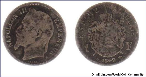 1867 1 Franc - Napoleon III