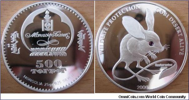 500 Togrog - Gerboa - 25 g Ag 925 (with crystal eye insert) - mintage 2,500