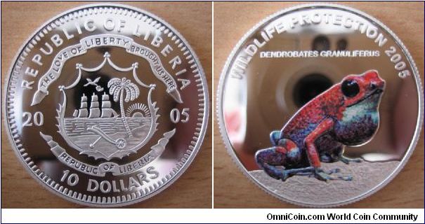 10 Dollars - Dendrobate granuliferus (poison frog serie) - 25 g Ag 925 - mintage 2,500
