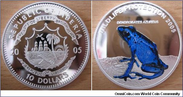 10 Dollars - Dendrobate azureus (poison frog serie) - 25 g Ag 925 - mintage 2,500