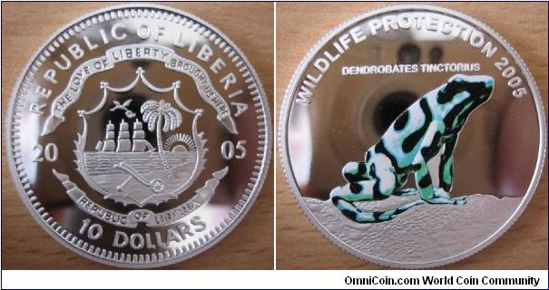 10 Dollars - Dendrobate tinctorius (poison frog serie) - 25 g Ag 925 - mintage 2,500