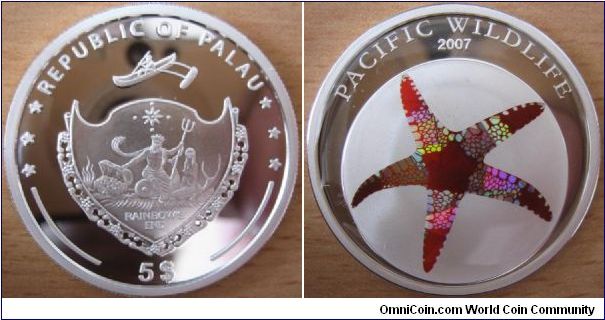 5 Dollars - sea star - 25 g Ag 925 (prism color)- mintage 2,500
