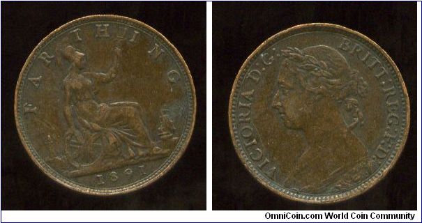 1891
1/2d Halfpenny
Brittania seated holding trident, lighthouse & ship
Queen Victoria 1837-1901