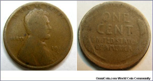Bronze
1916D Wheat Penny
some of the numbers are faded
Composition: .950 Copper, .05 Tin and Zinc 
Diameter: 19 mm 
Weight: 3.11 grams 
Edge: Plain