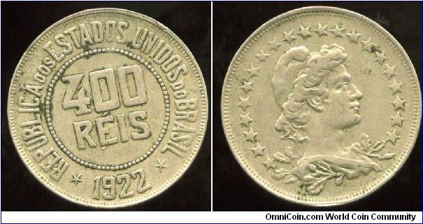 1922
400 Reis
Value & date
Liberty & semi circle of stars
