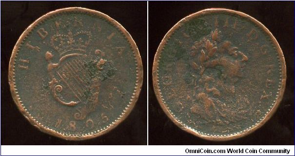 Hibernia
1805
1d Halfpenny
Crown on Harp
King George III