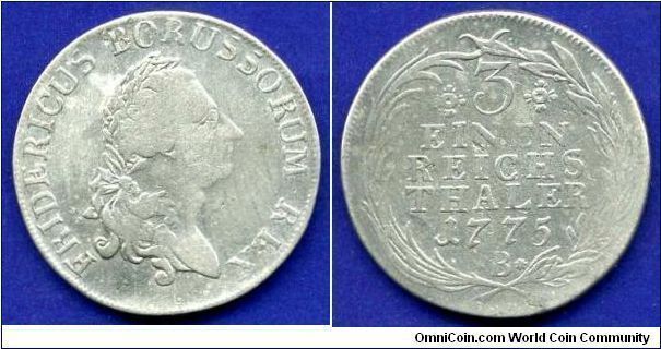1/3 Reichsthaler.
Kingdom of Prussia.
Friedrih II (1740-1786), The Great.


Ag666f. 8,35gr.