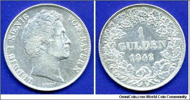 1 gulden.
Kingdom of Bavaria.
Ludwig I (1825-1848).
Mintage 1,449,000 units.


Ag900f. 10,6gr.