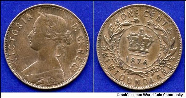 1 cent.
Newfoundland.
Victoria (1837-1901).
'C'- Royal Canadian mint, Ottawa.

Br.