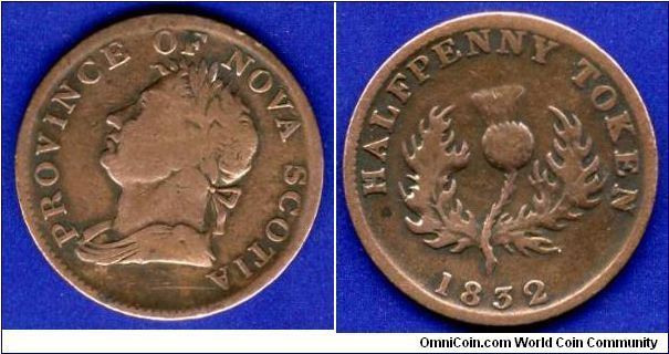 Half penny token.
Nova Scotia.
William IV (1830-1837).


Cu.