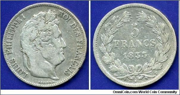 5 Francs.
Luis Philippe I (1830-1848).
(T) Nant mint.


Ag900f. 25gr.