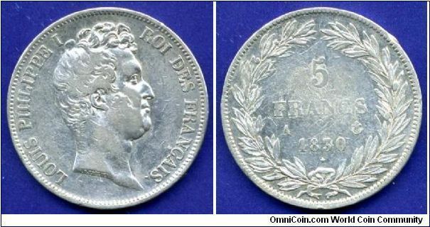 5 francs.
Luis Philippe I (1830-1848).
(A) Paris mint.


Ag900f. 25gr.