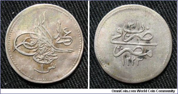 Egypt (Ottoman Empire), 1 qirsh, AR, reverse ascension year 1223, year 31 top reverse.