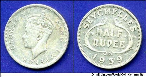 Half rupee.
George VI (1936-1952).
Mintage 36,000 units.


Ag500f. 5,83gr.