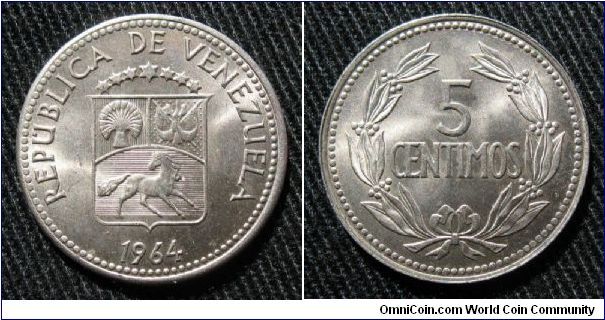 Republica de Venezuela, 5 centimos (puya), Cu-Ni.