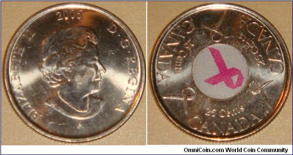 Canada, 25 cents, 2006 Pink Ribbon