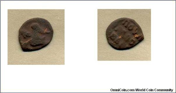 Moscow's Pulo (1/60 denga).
Grand Prince of Moscow Ioan III (1462-1505).

After reform Elena Glinskaya`s is not minted.

Cu.