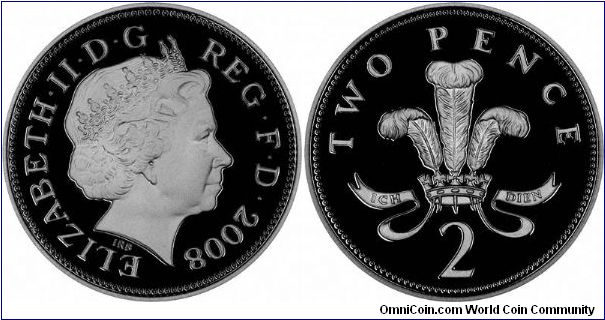 Silver proof twopence from the 'Emblems of Britain' silver proof set (also being issued in platinum and  old proofs, and base metal uncirculated versions. All the definitive UK coins are going to have a design change during 2008, so these are the last of the old.