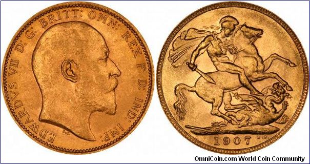 London Mint sovereign of Edward VII, 1907.