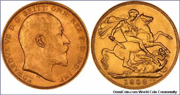 London Mint 1908 sovereign of Edward VII.