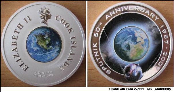 1 Dollar - 50th anniversary of Sputnik I - 32 g Ag 999 (earth in center is moving) - mintage 25,000