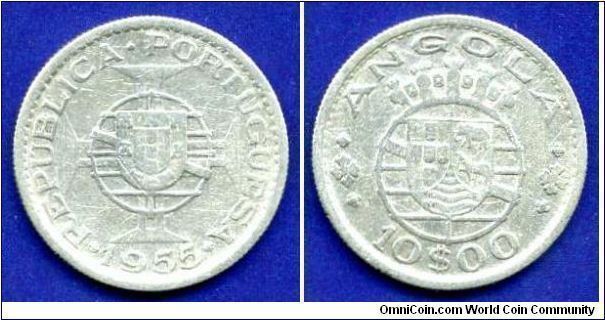10 Escudos.
Republica Portuguesa.
*ANGOLA*.
Mintage 1,977,000 units.


Ag720f. 5,0gr.