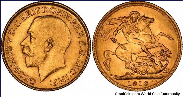 Melbourne Mint sovereign of George V.