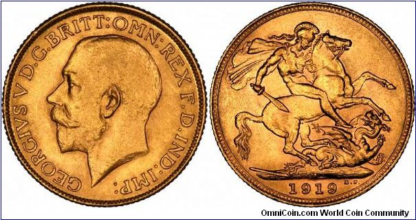 Melbourne Mint sovereign of George V.