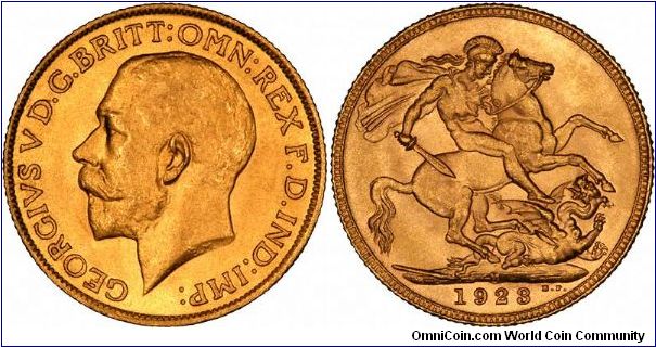 Melbourne Mint sovereign of George V, 1923 is the second hardest date of George V sovereigns.