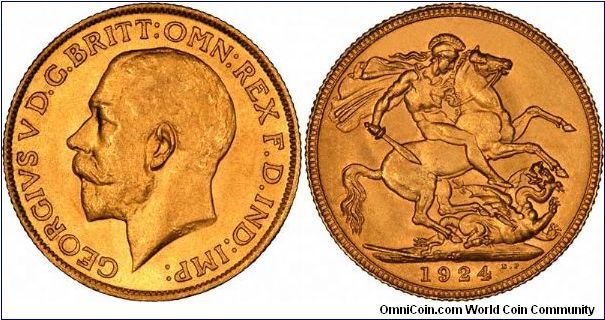 Melbourne Mint sovereign of George V, 1924 is the hardest date of George V sovereigns.