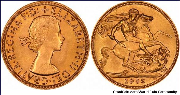 This and 1957 are the two 'sleeper' dates of Elizabeth II first issue (pre-decimal) sovereigns.