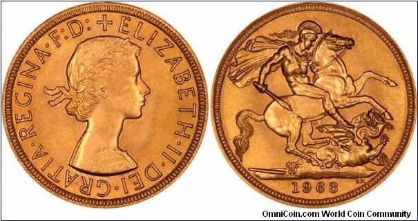 Elizabeth II first issue (pre-decimal) sovereign.