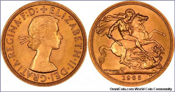 Elizabeth II first issue (pre-decimal) sovereign.