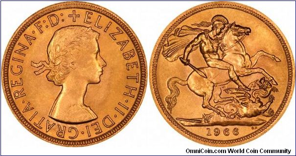 Elizabeth II first issue (pre-decimal) sovereign.