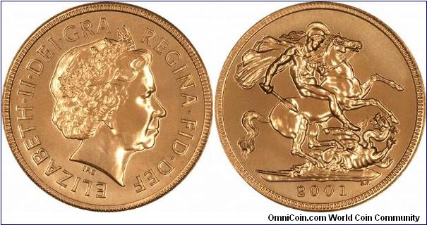 The second of the recent 'bullion' or uncirculated sovereigns. Also issued as proofs.