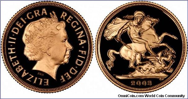 Back to St. George & dragon for 2003 sovereigns. Also as uncirculateds.