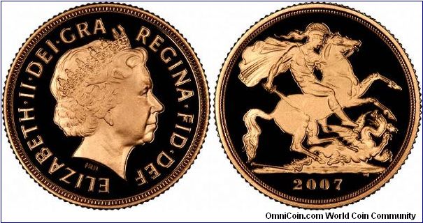 Yet another, better, photo of the 2007 proof sovereign. With recut dies.