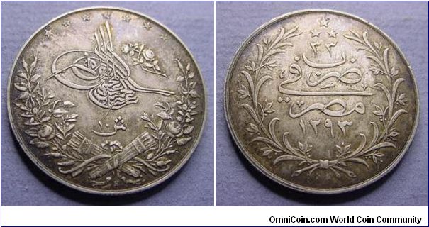 Egypt (Ottoman Empire), 10 qirsh, AR, ascension year 1293, year 33.