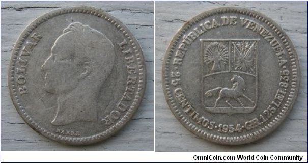 Republica de Venezuela, 25 centimos (medio), AR