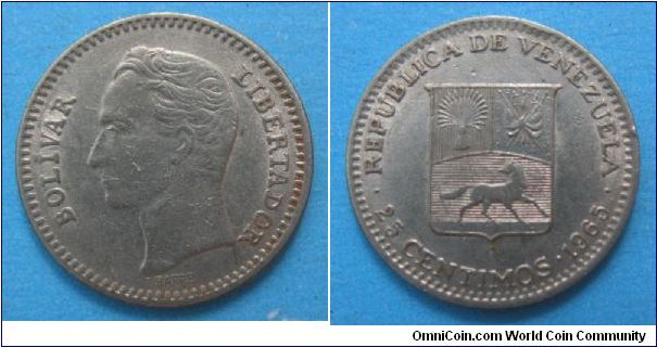 Republica de Venezuela, 25 centimos (medio), Ni