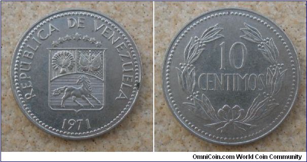 Republica de Venezuela, 10 centimos (only year of issue), Cu-Ni